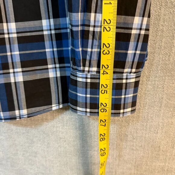 Lacoste Slim Fit Button Front Shirt Men 44 Large Blue Black Plaid Cotton Pockets - Picture 9 of 10